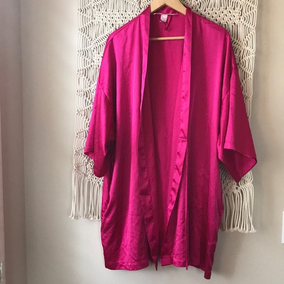 Victoria Secret bright pink kimono style robe with pockets sz S no waist… - Picture 1 of 7